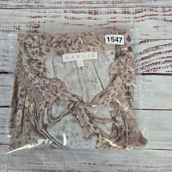 Karlie Dusty Rose Peasant Blouse Ruched V-Neck S Balloon Sleeve Whimsy Boho Top - Picture 11 of 11